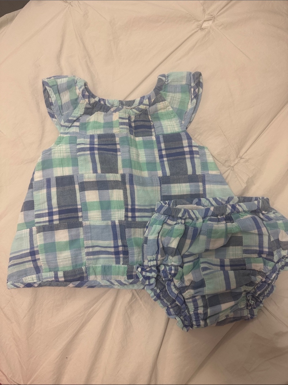 Vineyard Vines Blue & Mint Plaid Baby Top and Bloomers 3-6 months